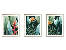 Quadro decor canvas dourado 45x96 folhas tropicais mod 116