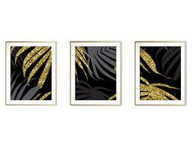 Quadro decor canvas dourado 45x96 folhas tropicais mod 90