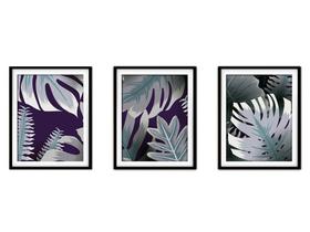 Quadro decor canvas preto 30x66 folhas tropicais modelo 107