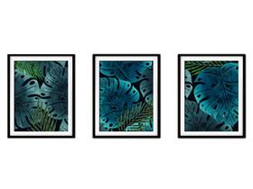 Quadro decor canvas preto 30x66 folhas tropicais modelo 110