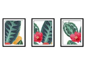 Quadro decor canvas preto 30x66 folhas tropicais modelo 144