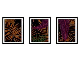 Quadro decor canvas preto 30x66 folhas tropicais modelo 154