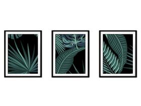 Quadro decor canvas preto 30x66 folhas tropicais modelo 157