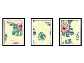 Quadro decor canvas preto 30x66 folhas tropicais modelo 169