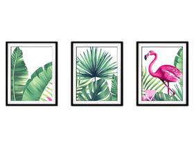 Quadro decor canvas preto 30x66 folhas tropicais modelo 177