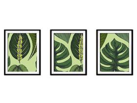 Quadro decor canvas preto 30x66 folhas tropicais modelo 18