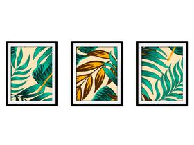 Quadro decor canvas preto 30x66 folhas tropicais modelo 188