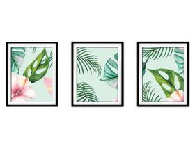 Quadro decor canvas preto 30x66 folhas tropicais modelo 201