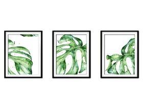 Quadro decor canvas preto 30x66 folhas tropicais modelo 31