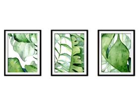 Quadro decor canvas preto 30x66 folhas tropicais modelo 40