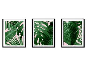 Quadro decor canvas preto 30x66 folhas tropicais modelo 94