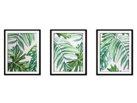 Quadro decor canvas preto 30x66 folhas tropicais modelo 97