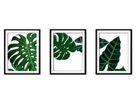 Quadro decor canvas preto 45x96 folhas tropicais modelo 04