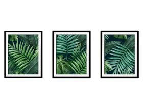 Quadro decor canvas preto 45x96 folhas tropicais modelo 101