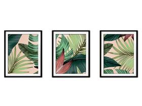 Quadro decor canvas preto 45x96 folhas tropicais modelo 117