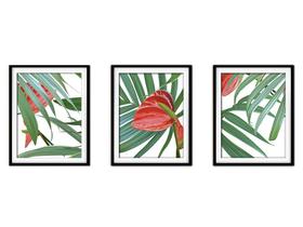 Quadro decor canvas preto 45x96 folhas tropicais modelo 138