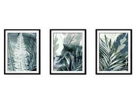 Quadro decor canvas preto 45x96 folhas tropicais modelo 147