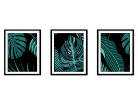 Quadro decor canvas preto 45x96 folhas tropicais modelo 193