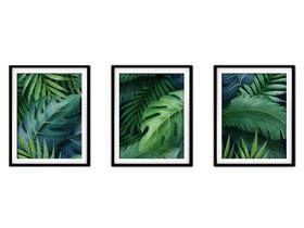 Quadro decor canvas preto 55x110 folhas tropicais modelo 102