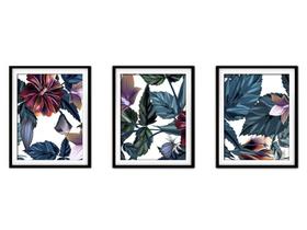 Quadro decor canvas preto 55x110 folhas tropicais modelo 104