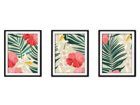 Quadro decor canvas preto 55x110 folhas tropicais modelo 136