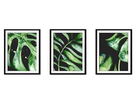 Quadro decor canvas preto 55x110 folhas tropicais modelo 48