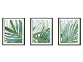 Quadro decor canvas preto 55x110 folhas tropicais modelo 88