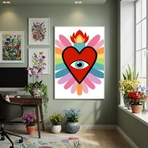 Quadro Decor Coração Com Olho No Centro 70x50cm Mold Branca