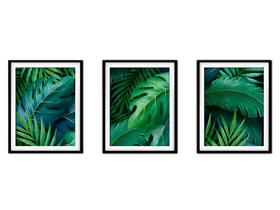 Quadro decor délicat preto 30x66 folhas tropicais mod 117