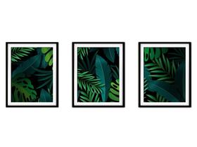 Quadro decor délicat preto 30x66 folhas tropicais mod 120