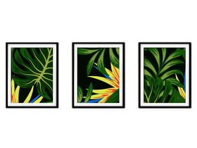 Quadro decor délicat preto 30x66 folhas tropicais mod 192