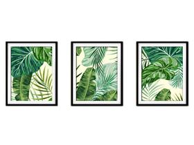 Quadro decor délicat preto 30x66 folhas tropicais mod 72