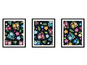 Quadro decor délicat preto 30x66 folhas tropicais mod 89