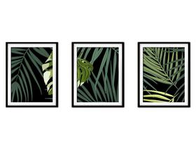 Quadro decor délicat preto 45x96 folhas tropicais mod 160