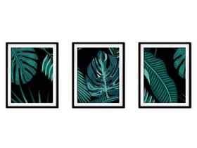 Quadro decor délicat preto 45x96 folhas tropicais mod 198