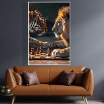 Quadro Decor Disputa Xadrez Entre Leao E Tigre