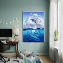Quadro Decor Golfinho No Céu E No Mar 70x50cm Mold Branca