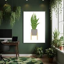 Quadro Decor Planta Em Vaso Cinza 70x50cm Mold Branca Quadro Decor Planta Em Vaso Cinza 70x50cm Mold Branca