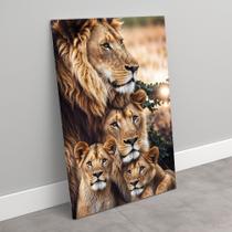 Quadro decor vertical família de leão com dois filhote