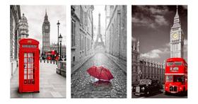 Quadro DECORA Vermelho Paris Londres Big Ben inglesa - EXCELÊNCIA-QUADROS