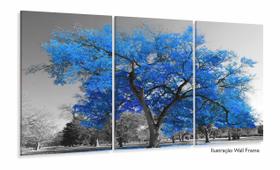 Quadro Decoração Arvore da Vida Azul 3 Peças 120x60 em tecido Quadro Decoração Arvore da Vida Azul 3 Peças 120x60 em tecido