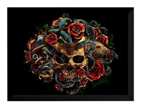 Quadro Decoração Estúdio Tatuagem Arte Cranio Rosas Quadro Decoração Estúdio Tatuagem Arte Cranio Rosas