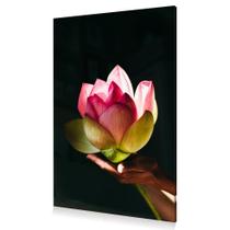 Quadro Decoração Flor Lótus Rosa Iluminada Zen Canvas 60x40
