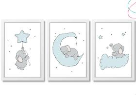 Quadro decoração infantil Elefante Bebê Estrelas Lua