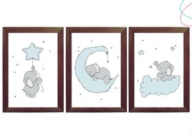 Quadro decoração infantil Elefante Bebê Estrelas Lua