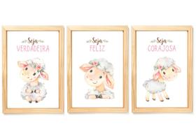 Quadro decoração infantil ovelhinha aquarela moldura e vidro