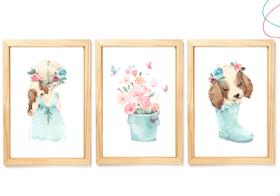 Quadro decoração quarto de menina aquarela cachorrinho