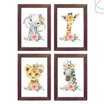 Quadro decoração quarto menina animais aquarela lacinho Quadro decoração quarto menina animais aquarela lacinho