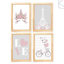 Quadro decoração quarto menina Paris Unicórnio com moldura Quadro decoração quarto menina Paris Unicórnio com moldura
