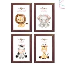 Quadro decoração quarto menina safari baby lacinho rosa